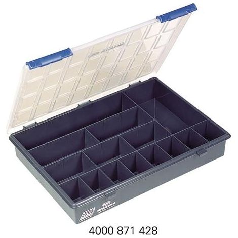 raaco Sortimentskasten B 338 x T 261 x H 57 mm 15 Fächer transparent / dunkelblau - 136174