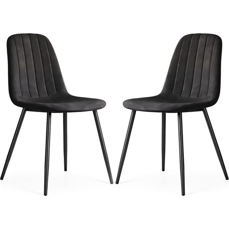 Lot de 2 Chaises en velours matelassées LUMO Noires pieds noirs (1/5)