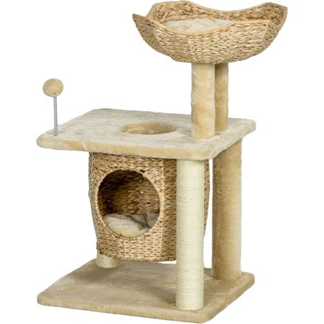 Cat scratching post with cave and bed, 74 cm, Beige (1/5)