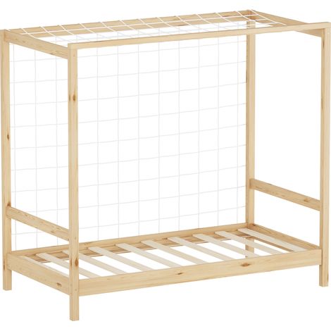 ML-Design Cama Infantil 80 x 160 cm con Portería de Fútbol Balonmano de Madera de Pino Natural, Cuna Individual para Niño con Somier de Láminas y Red, Litera Maciza Juvenil Puerta de Juego y Deporte