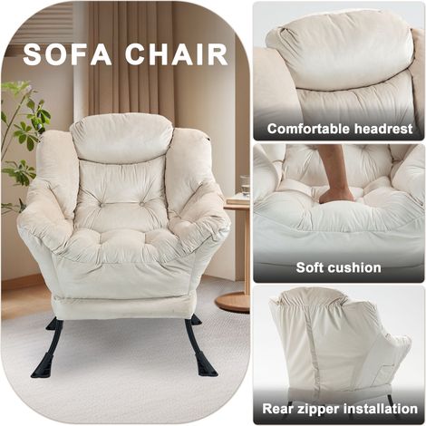Fauteuil paresseux,fauteuil relaxant avec cadre métallique et poche latérale,fauteuils confortables de style simple pour chambres,salon,balcon(DA) (1/5)