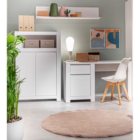 Büromöbel Set 3-teilig mit Schreibtisch 130 cm weiß NAVA-129 (1/5)