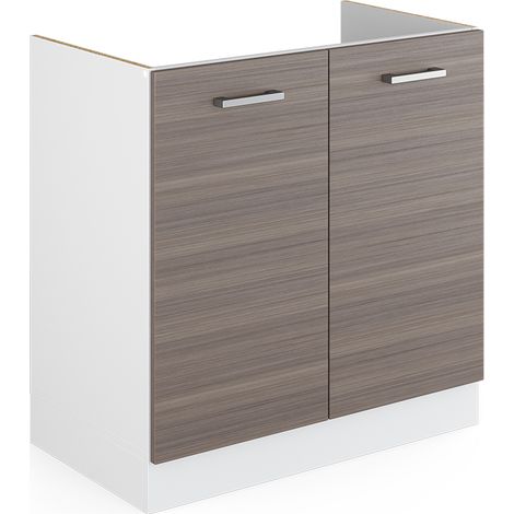Base per lavello R-Line, Grigio, 80 cm con ante, senza piano di lavoro, Vicco