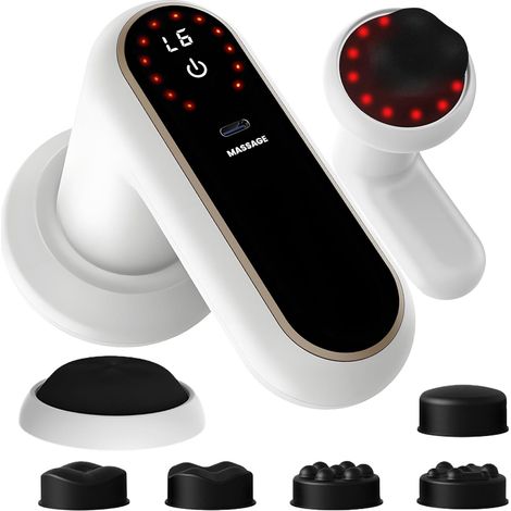 Appareil de massage anti-cellulite à 6 niveaux réglables et 3 modes de fonctionnement, appareil de drainage lymphatique électrique avec 5 têtes de massage et 1 coussinet chauffant, pour les bras, les (1/5)