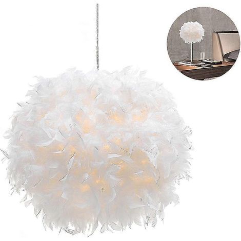 Abat-jour suspendu blanc à plumes 2024, abat-jour non électrique pour lampadaire et lampe de table avec anneau réducteur pour salon, salle à manger