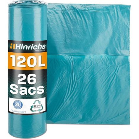 Sacs Poubelle 120 l Extra résistants - Rouleau de 26 - 70 x 110 cm - Sacs Poubelle extrêmement résistants à la déchirure - Sacs pour déchets en polyéthylène - Sacs à ordures (1/5)
