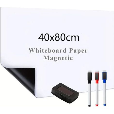 Lavagna magnetica autoadesiva, 80x40 cm, pellicola cancellabile a secco, superficie di scrittura liscia, ideale per scuola, ufficio e casa. (1/4)