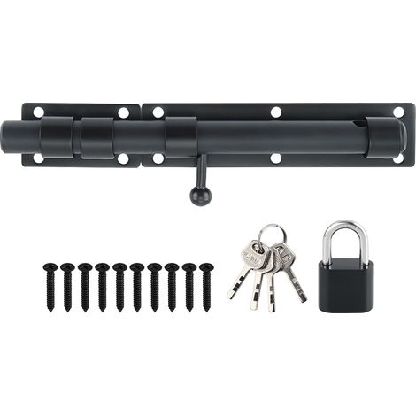Loquet Porte Exterieur Verrou Porte Coulissante avec Cadenas et 4 Clés, Verrou Portail Robuste en Acier Inoxydable, 230MM Longueur, Noir Mat, EMST8100-B (1/5)