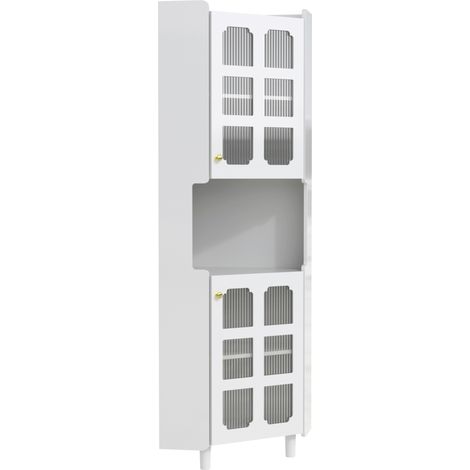 Armoire d'angle blanche, finition laquée, LED, plateau MDF, multifonctionnelle pour salon, bibliothèque, chambre ou salle à manger (1/5)