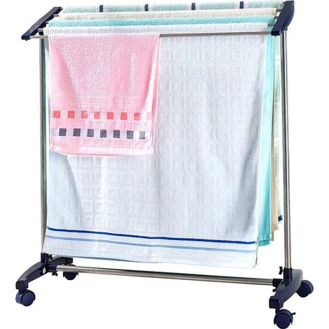 Porte-Serviettes sur Pied à Roulettes - Sèche Serviettes en Métal avec 5 Barres, Idéal pour Salle de Bain, Bleu Marine