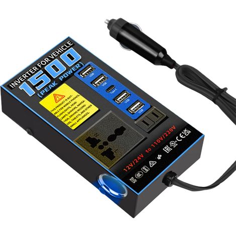 Onduleur de véhicule 200 W 12 V 24 V à 110 V 220 V avec 4 ports USB adapté pour ordinateur portable et téléphone de petite taille (1/5)