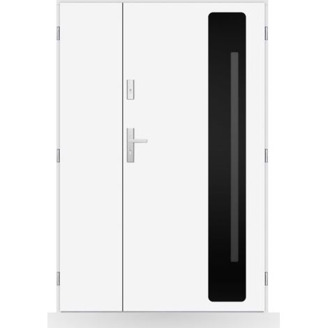 Porte d'entrée double Sixtine - 130-140-150x208cm - Couleur: Blanc - Poussant: Droit - Dimensions: 80x40 cm (1/2)