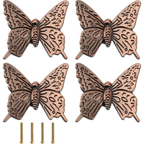 Lot de 4 poignées de tiroir bronze rouge pour armoire,tiroir,armoire,boîte en bois, 40 x 44 x 20 mm, en forme de papillon (1/5)