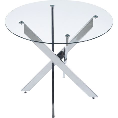 CHICFURN Mesa de comedor redonda 80x80x75 cm de vidrio y metal plateado, estilo moderno (1/5)