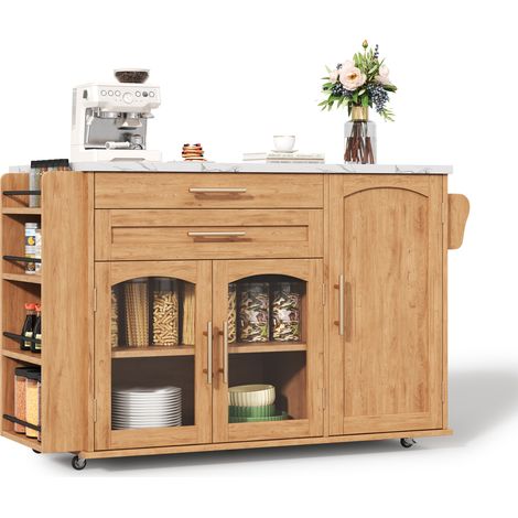 Isla de cocina móvil CHICFURN 120 x 45/70 x 90 cm, MDF natural, plegable (1/5)