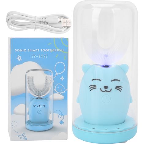 Brosse à dents électrique automatique en forme de U pour enfants, nettoyage oral sonique et étanche, bleu, adaptée aux 2-6 ans (1/5)