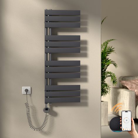 S'AFIELINA Elektrischer Badheizkörper Flach Paneelheizkörper Handtuchwärmer Heizkörper inkl. Heizstab mit Thermostat,Elektrisch betrieben,Anthrazit,104.1x40 cm 400Watts