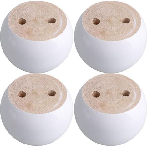 Set di 4 gambe rotonde per mobili in eucalipto bianco, 8 x 8 x 5 cm. Portata massima di circa 100 kg. (1/5)
