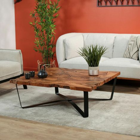 Table basse carrée teck massif recyclé D100 cm BALTIMORE (1/5)
