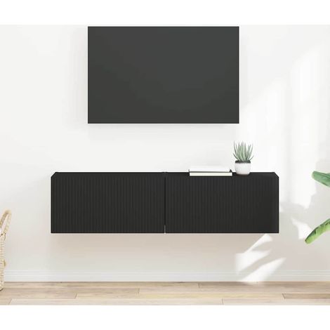 Meubles TV muraux 2 pièces, bois d’ingénierie noir, portes, étagères 57 x 30 x 26 cm - PANGIVO (1/5)