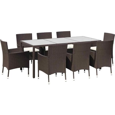 9 Piece Garden Dining Set with Cushions Brown Poly Rattan vidaXL (1/5)