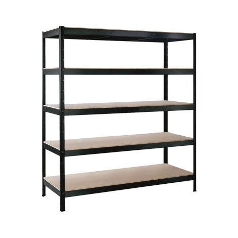 SCHULTE Regalwelt Schwerlastregal mit 5 Holzböden, 180x160x60 cm (HxBxT), Traglast pro Ebene ca. 250 Kg, schwarz-Struktur, Lagerregal, Kellerregal, Werkstattregal, Steckregal (1/2)