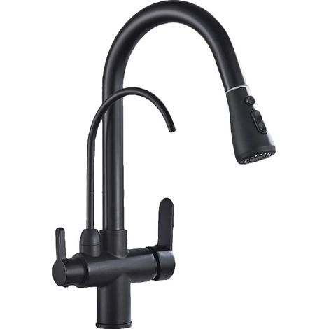 Robinet de cuisine filtré, douchette extractible, construction en laiton durable, Noir B (1/2)
