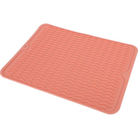 Tapis égouttoir à vaisselle en caoutchouc souple et flexible, résistant à la chaleur, antidérapant, sans BPA, écologique et polyvalent. Rose. (1/5)