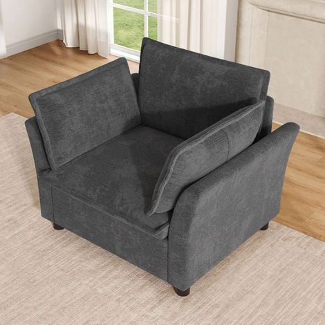 Canapé 1 Place 90x87x87cm Tissu Chenille Gris Doux Rembourré - Fauteuil 1 Place - Design Moderne Ergonomique Accoudoirs Salon Bureau (1/5)