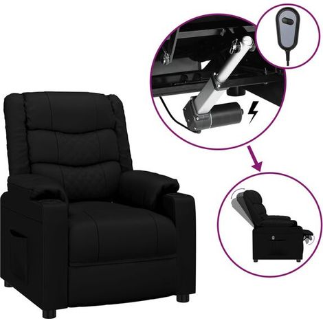 Chaise électrique inclinable en cuir synthétique noir – Fauteuil releveur avec dossier réglable, appui-tête et repose-pieds, idéal pour seniors et personnes à mobilité réduite (1/5)