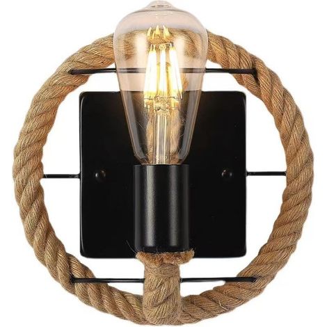 Applique murale en corde de chanvre rétro américaine, lampe en fer industrielle pour bar, grenier, restaurant, couloir et balcon, sans ampoule (1/5)