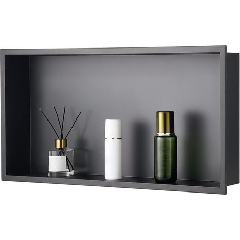 33x63,5 cm Niche Douche Encastrable Inox Rangement Savon et Shampoing Étagère Murale Salle de Bain Étanche Noir (1/5)