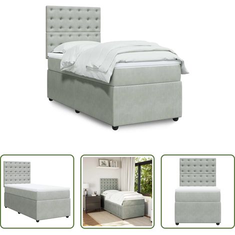 vidaXL Matelas à ressorts ensachés - Sommier à lattes de lit et matelas Gris clair 100x200cm Velours (1/5)
