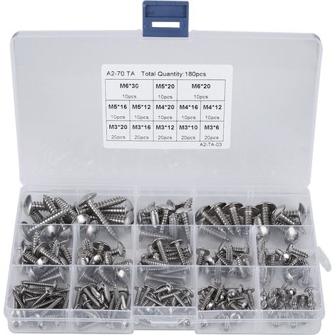 Jeffergarden Lot de 180 vis autotaraudeuses à tête plate en acier inoxydable M3 M4 M5 M6 à usage multiple (1/5)