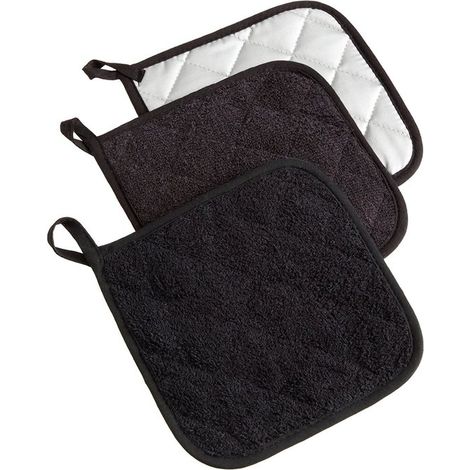 Ensemble de 3 sets de table noirs pour la cuisine, en tissu mélangé coton-polyester, résistants à la chaleur jusqu'à 400 degrés, extra épais, matelassés et doublés. (1/5)