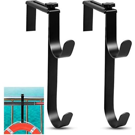 2 Stück verstellbare Poolpfostenhaken, Doppelpool, Zaunzubehörschlauch (Schwarz) - (1/5)