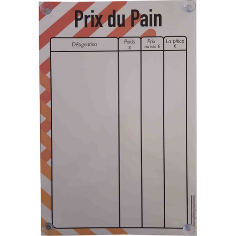 Panneau "PRIX DU PAIN" (fond blanc) dimensions 60 x 40 cm avec fixation ventouses (1/5)