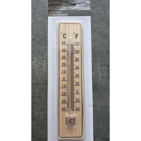 Thermomètre - Bois - 22 x 5 cm - Intérieur/Extérieur - -40 °C à +50 °C - Support inclus