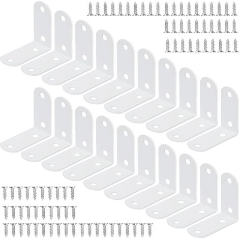 Lot de 20 équerres d'angle 50 x 50 mm, équerres d'angle à 90 degrés en métal avec 80 vis pour fixation de meubles en bois – Blanc