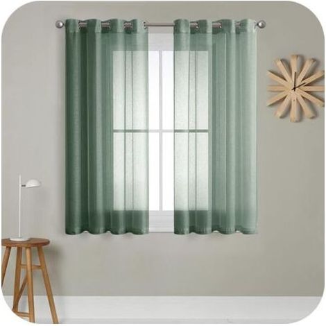 2 Pièce Rideau Voilage Vert 140x160 cm à Oeillet Semi-Transparent en Effet Lin Décorations d'intérieur de Fenêtre de Salon Moderne Chambre Cuisine Balcon Baie Vitrée Léger Romantique (1/4)