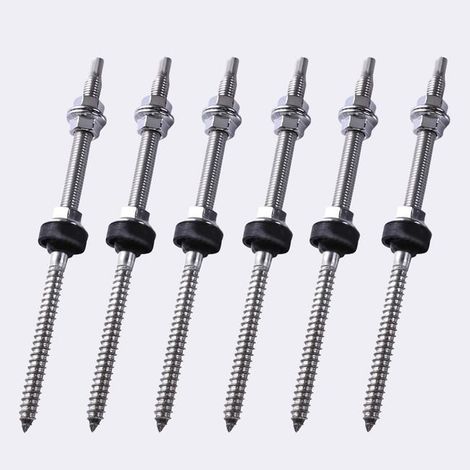 Lot de 6 Vis à Double Filetage M10x200mm - Fixation Solaire sur Toit, Réglable en Hauteur pour Panneaux Photovoltaïques