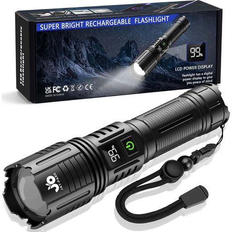 Lampe Torche LED Ultra Puissante 1000000 Lumens, Rechargeable 5000mAh, Zoom Puissant 3000m, IP67 Étanche, 5 Modes Pour Camping, Randonnée, Urgence, Chien (1/5)