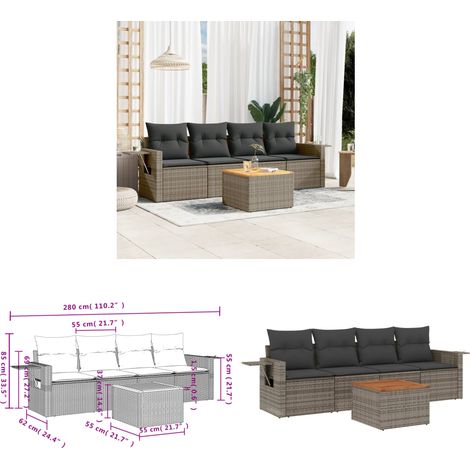 5-tlg. Garten-Sofagarnitur mit Kissen Grau Poly Rattan - Gartenmöbel Set - PE-Rattan Möbel - Outdoor Lounge - Balkonmöbel - Terrassenmöbel - Home & Living (1/3)