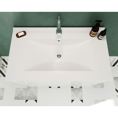 Saniverre – Meuble salle de bain sur pieds avec vasque simple céramique blanche L. 80 cm – 2 portes battantes et 2 tiroirs coulissants – Finition brillante — vue 4
