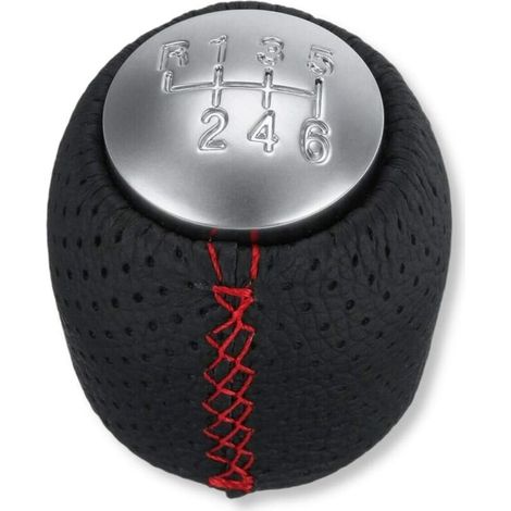 Pommeau levier de vitesse manuel 6 vitesses et marche arrière de rechange compatible avec Alfa Romeo 159 Spider Brera satiné en cuir PU et coutures rouges-Fei Yu (1/5)
