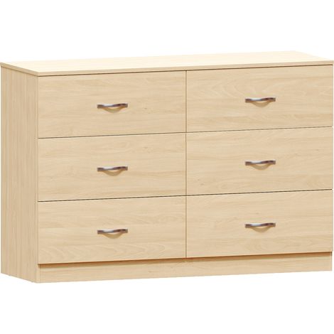 Riano 6 Drawer Wide Chest of Drawers Bedroom Furniture Storage Unit Cabinet, Pine