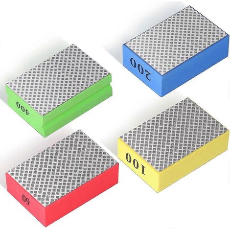 Ensemble de 4 éponges à poncer, blocs de ponçage et tampons de polissage diamantés pour le polissage manuel. Compatible avec carrelage, céramique, verre, pierre, granit, marbre (grains 60, 100 et 200) (1/4)