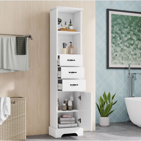Mobile bagno 38 x 26 x 172,5 cm, 3 cassetti, ripiani regolabili, bianco HAVRYA (1/5)