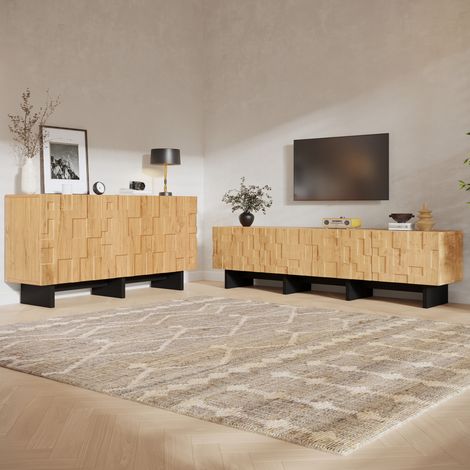 Ensemble meuble TV 180 cm et buffet 140 cm, 7 portes, coloris bois naturel et noir OKMYHOME (1/5)