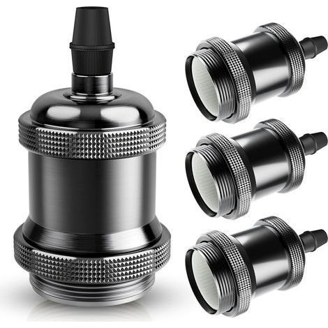 4 Pièces Douille E27,Céramique,Noir Perle,Aluminium,Résistant Chaleur,Suspension Rétro (1/5)